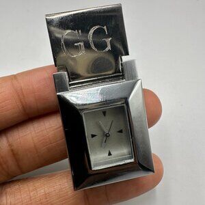 Clip On Watch Men Silver Tone Money Holder Compact Design New Battery
